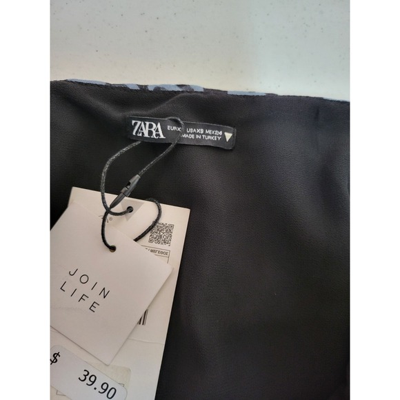 Zara Women's Blue Animal Print Balloon Long Sleeve Pleated Crop - Picture 10 of 10